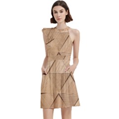 Wooden Triangles Texture, Wooden Wooden Cocktail Party Halter Sleeveless Dress With Pockets by nateshop