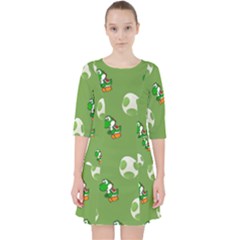 Yoshi Print, Super, Huevo, Game, Green, Egg, Mario Quarter Sleeve Pocket Dress by nateshop