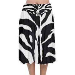 Zebra-black White Velvet Flared Midi Skirt by nateshop