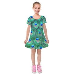 Peacock Feathers, Bonito, Bird, Blue, Colorful, Feathers Kids  Short Sleeve Velvet Dress by nateshop