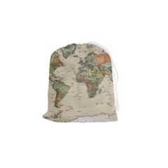 Vintage World Map Aesthetic Drawstring Pouch (small) by Cemarart