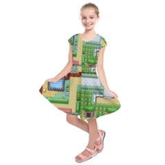 Pixel Map Game Kids  Short Sleeve Dress by Cemarart