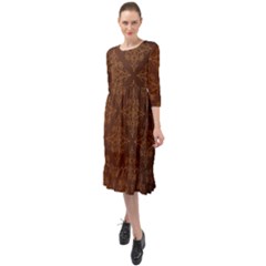 Brown Floral Pattern Floral Vintage Pattern, Brown Vintage Ruffle End Midi Chiffon Dress by nateshop