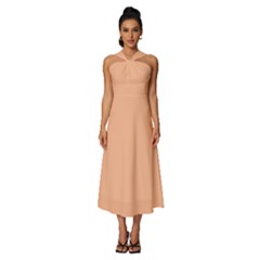 Peach Fuzz 2024 Sleeveless Cross Front Cocktail Midi Chiffon Dress by dressshop