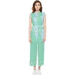 Flower Branch Corolla Wreath Lease Women s Frill Top Chiffon Jumpsuit by Grandong