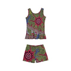 Authentic Aboriginal Art - Connections Kids  Boyleg Swimsuit by hogartharts