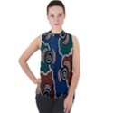 Authentic Aboriginal Art - Riverside Dreaming Mock Neck Chiffon Sleeveless Top View1