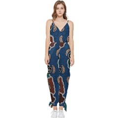 Authentic Aboriginal Art - Riverside Dreaming Sleeveless Tie Ankle Chiffon Jumpsuit by hogartharts