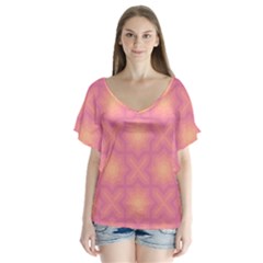 Fuzzy Peach Aurora Pink Stars V-neck Flutter Sleeve Top by PatternSalad