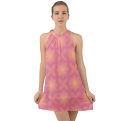 Fuzzy Peach Aurora Pink Stars Halter Tie Back Chiffon Dress by PatternSalad