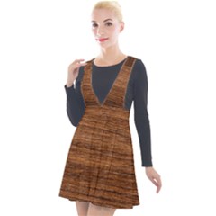 Brown Wooden Texture Plunge Pinafore Velour Dress by nateshop