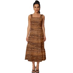 Brown Wooden Texture Square Neckline Tiered Midi Dress by nateshop