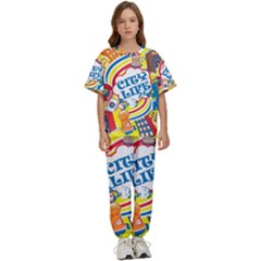 Colorful City Life Horizontal Seamless Pattern Urban City Kids  T-shirt And Pants Sports Set by Bedest