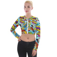 Graffiti Word Seamless Pattern Long Sleeve Cropped Velvet Jacket by Bedest