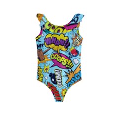 Comic Elements Colorful Seamless Pattern Kids  Frill Swimsuit by Bedest