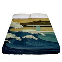 Sea Asia Waves Japanese Art The Great Wave Off Kanagawa Fitted Sheet (california King Size) by Cemarart