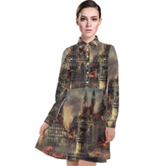 Braunschweig City Lower Saxony Long Sleeve Chiffon Shirt Dress by Cemarart