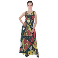 Seamless Pizza Slice Pattern Illustration Great Pizzeria Background Empire Waist Velour Maxi Dress by Cemarart