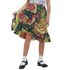 Seamless Pizza Slice Pattern Illustration Great Pizzeria Background Kids  Ruffle Flared Wrap Midi Skirt by Cemarart