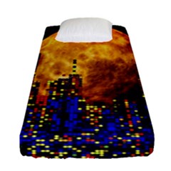 Skyline Frankfurt Abstract Moon Fitted Sheet (single Size) by Cemarart