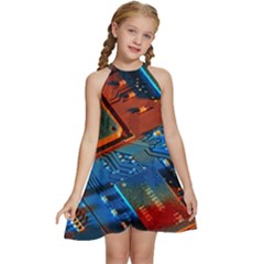 Gray Circuit Board Electronics Electronic Components Microprocessor Kids  Halter Collar Waist Tie Chiffon Dress by Cemarart