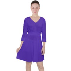 Ultra Violet Purple Quarter Sleeve Ruffle Waist Dress by bruzer