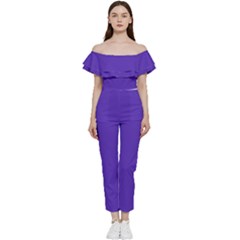 Ultra Violet Purple Bardot Ruffle Jumpsuit by bruzer