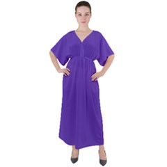 Ultra Violet Purple V-neck Boho Style Maxi Dress by Patternsandcolors