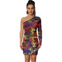 Zig Zag Pattern Geometric Design Long Sleeve One Shoulder Mini Dress View1