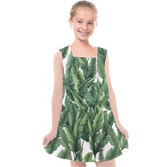 Green Banana Leaves Kids  Cross Back Dress by goljakoff