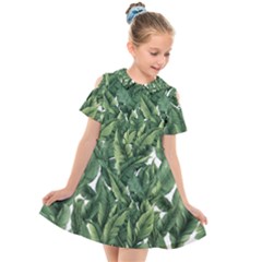 Green Banana Leaves Kids  Short Sleeve Shirt Dress by goljakoff