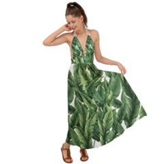 Green Banana Leaves Backless Maxi Beach Dress by goljakoff