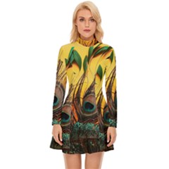 Art Paint Landscape Mountain Long Sleeve Velour Longline Dress by Cemarart