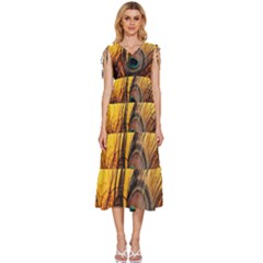 Art Paint Landscape Mountain V-neck Drawstring Shoulder Sleeveless Maxi Dress by Cemarart