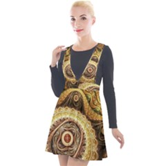 Fractals, Floral Ornaments, Waves Plunge Pinafore Velour Dress by nateshop