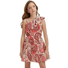 Paisley Red Ornament Texture Kids  One Shoulder Party Dress by nateshop