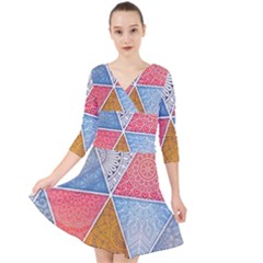 Texture With Triangles Quarter Sleeve Front Wrap Dress by nateshop