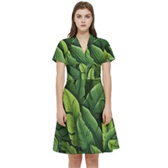 Green Leaves Short Sleeve Waist Detail Dress by goljakoff