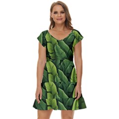 Green Leaves Short Sleeve Tiered Mini Dress by goljakoff