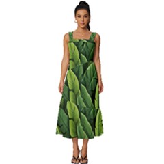 Green Leaves Square Neckline Tiered Midi Dress by goljakoff