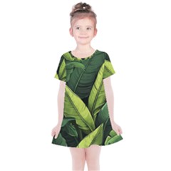 Banana Leaves Pattern Kids  Simple Cotton Dress by goljakoff