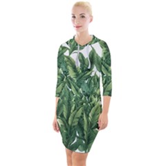 Tropical Leaves Quarter Sleeve Hood Bodycon Dress by goljakoff