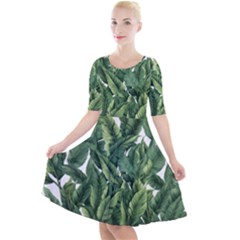 Tropical Leaves Quarter Sleeve A-line Dress by goljakoff