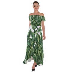 Tropical Leaves Off Shoulder Open Front Chiffon Dress by goljakoff