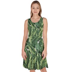 Tropical Leaves Knee Length Skater Dress With Pockets by goljakoff