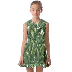 Tropical Leaves Kids  Pilgrim Collar Ruffle Hem Dress by goljakoff