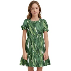 Tropical Leaves Kids  Puff Sleeved Dress by goljakoff