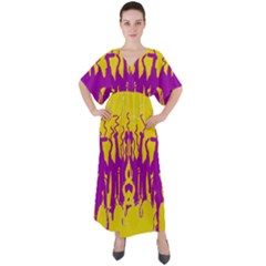 Yellow And Purple In Harmony V-neck Boho Style Maxi Dress by pepitasart