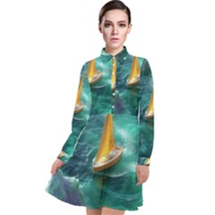 Valley Night Mountains Long Sleeve Chiffon Shirt Dress by Cemarart