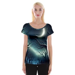 Moon Moonlit Forest Fantasy Midnight Cap Sleeve Top by Cemarart